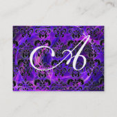 Carte De Visite DAMASK FRACTAL MONOGRAM jaune perle violette (Dos)