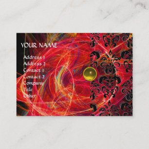 Carte De Visite DAMASK FRACTAL MONOGRAME jaune rouge fuchsia