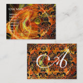 Carte De Visite DAMASK FRACTAL MONOGRAS jaune rouge rose (Devant / Derrière)