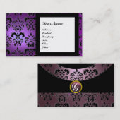 Carte De Visite DAMASK GEMME MONOGRAMME pourpre (Devant / Derrière)