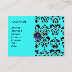 Carte De Visite DAMASK MON RUBY bleu clair gris or