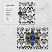 Carte De Visite DAMASK MON RUBY bleu vif noir blanc perle (Devant / Derrière)