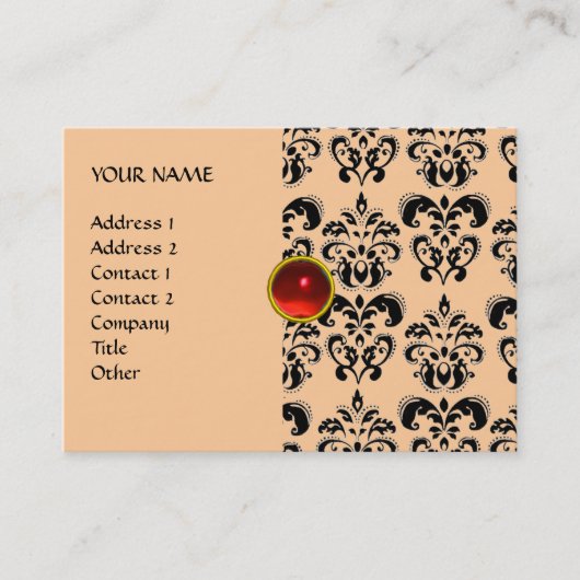 Carte De Visite DAMASK MON RUBY rouge vif violet gris or (Devant)