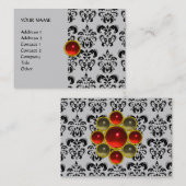 Carte De Visite DAMASK MON RUBY rouge vif violet gris or (Devant / Derrière)