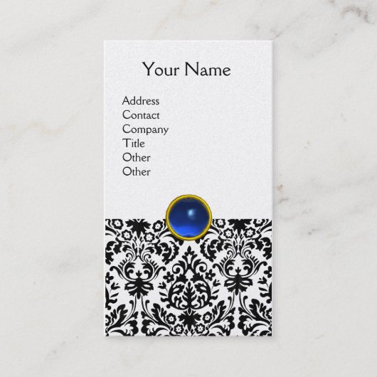 Carte De Visite DAMASK MONOGRAM bleu platine (Devant)