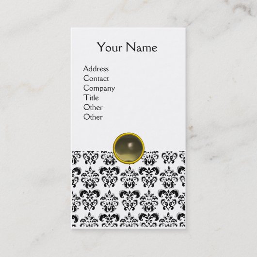 Carte De Visite DAMASK MONOGRAM Gem agate gris blanc (Devant)