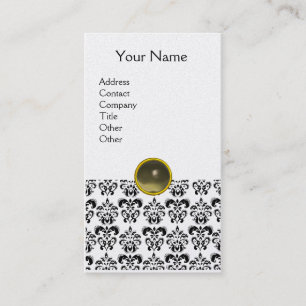 Carte De Visite DAMASK MONOGRAM gem agate gris perle
