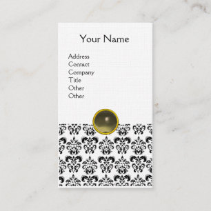 Carte De Visite DAMASK MONOGRAM gem gris noir blanc lin