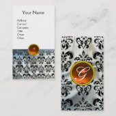 Carte De Visite DAMASK MONOGRAM gem orange soie blanche (Devant / Derrière)