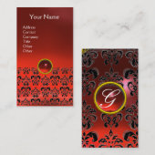 Carte De Visite DAMASK MONOGRAM gem rouge rubis (Devant / Derrière)