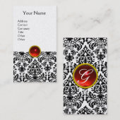 Carte De Visite DAMASK MONOGRAM gem rouge rubis platine légère (Devant / Derrière)