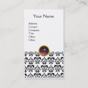 Carte De Visite DAMASK MONOGRAM gem violet blanc clair
