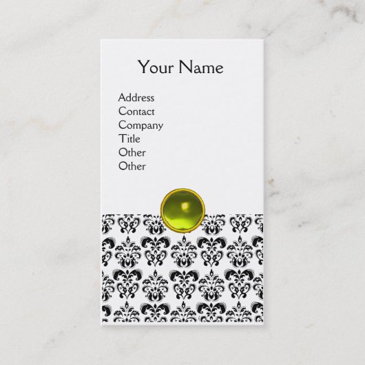 Carte De Visite DAMASK MONOGRAM gemme jaune blanc (Devant)