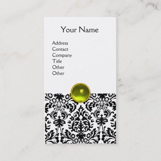 Carte De Visite DAMASK MONOGRAM gemme jaune blanc (Devant)
