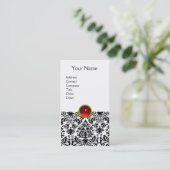 Carte De Visite DAMASK MONOGRAM gemme rouge rubis clair blanc (Debout devant)