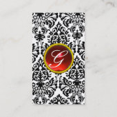 Carte De Visite DAMASK MONOGRAM gemme rouge rubis clair blanc (Dos)