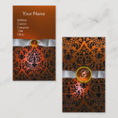 Carte De Visite DAMASK MONOGRAM gemme ruban orange blanc (Devant / Derrière)