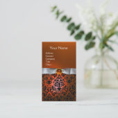 Carte De Visite DAMASK MONOGRAM gemme ruban orange blanc (Debout devant)