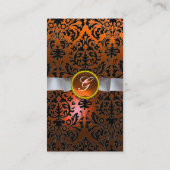 Carte De Visite DAMASK MONOGRAM gemme ruban orange blanc (Dos)