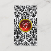 Carte De Visite DAMASK MONOGRAM gemme rubis rouge platine clair (Dos)