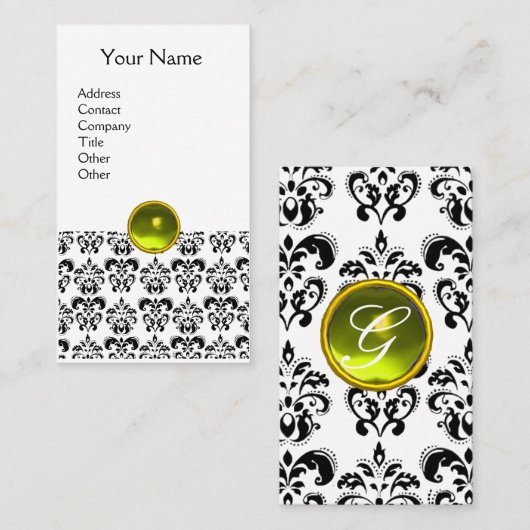Carte De Visite DAMASK MONOGRAM Jeu jaune coquille (Devant / Derrière)