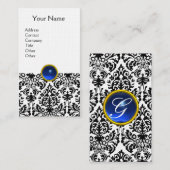 Carte De Visite DAMASK MONOGRAM Jeu lin bleu (Devant / Derrière)