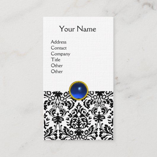 Carte De Visite DAMASK MONOGRAM Jeu lin bleu (Devant)
