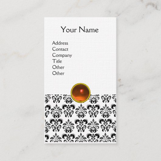 Carte De Visite DAMASK MONOGRAM Jeu lin orange (Devant)