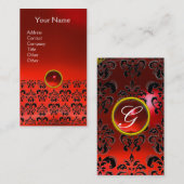 Carte De Visite DAMASK MONOGRAM Jeu rouge rubis feu (Devant / Derrière)