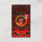 Carte De Visite DAMASK MONOGRAM Jeu rouge rubis feu (Dos)