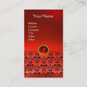 Carte De Visite DAMASK MONOGRAM Jeu rouge rubis feu