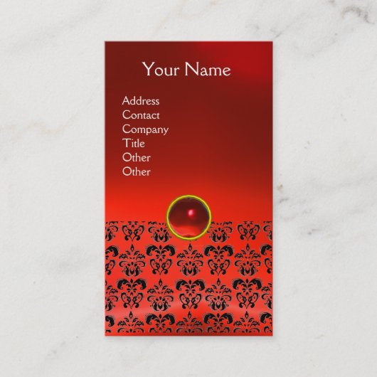 Carte De Visite DAMASK MONOGRAM Jeu rouge rubis feu (Devant)