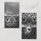 Carte De Visite DAMASK MONOGRAM joyau blanc ruban noir (Devant / Derrière)