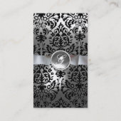 Carte De Visite DAMASK MONOGRAM joyau blanc ruban noir (Dos)