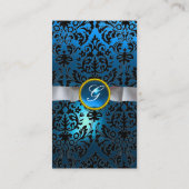 Carte De Visite DAMASK MONOGRAM joyau bleu blanc ruban (Dos)