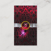 Carte De Visite DAMASK MONOGRAM joyau rouge bordeaux blanc ruban (Dos)