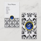 Carte De Visite DAMASK MONOGRAM perle bleue (Devant / Derrière)