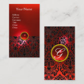 Carte De Visite DAMASK MONOGRAM rouge rubis blanc clair (Devant / Derrière)