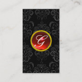 Carte De Visite DAMASK MONOGRAM rouge rubis noir (Dos)