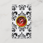 Carte De Visite DAMASK MONOGRAM rouge rubis or clair (Dos)