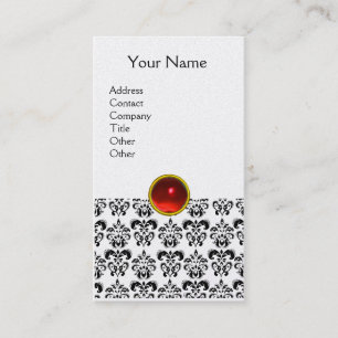 Carte De Visite DAMASK MONOGRAM rouge rubis or clair