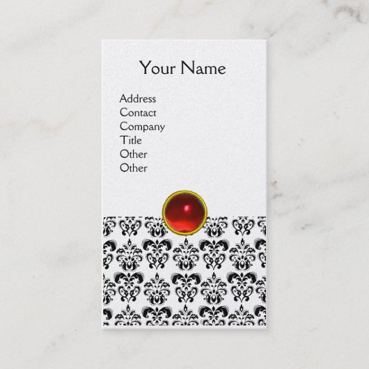 Carte De Visite DAMASK MONOGRAM rouge rubis or clair (Devant)
