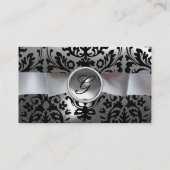 Carte De Visite DAMASK MONOGRAM ruban blanc noir (Dos)