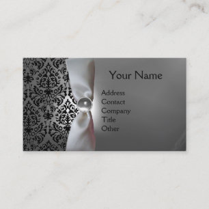 Carte De Visite DAMASK MONOGRAM ruban blanc noir