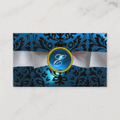 Carte De Visite DAMASK MONOGRAM ruban blanc noir bleu (Dos)