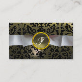 Carte De Visite DAMASK MONOGRAM ruban blanc noir gris (Dos)
