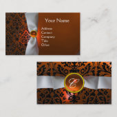 Carte De Visite DAMASK MONOGRAM ruban blanc noir orange (Devant / Derrière)
