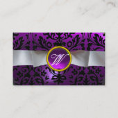Carte De Visite DAMASK MONOGRAM ruban blanc noir violet (Dos)
