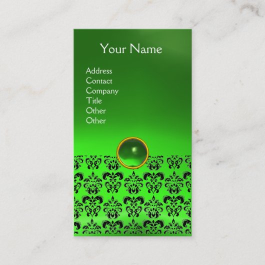 Carte De Visite DAMASK MONOGRAM vert émeraude (Devant)