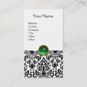 Carte De Visite DAMASK MONOGRAMME gemme vert blanc